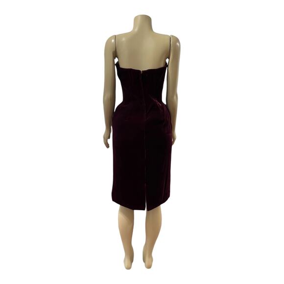 Vintage 80s Victor Costa Burgundy Velvet Strapless Cocktail Dress - Picture 8 of 14